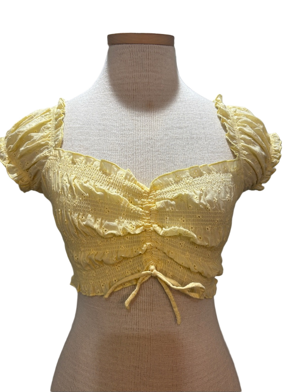 Princess Polly sz 0 butter yellow eyelet ruffled cottagecore top
